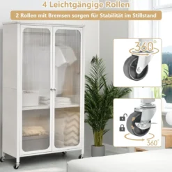 Mobiler Kleiderschrank mit Hängestange & Verstellbarem Regal & Durchsichtigen Schranktüren Weiß
