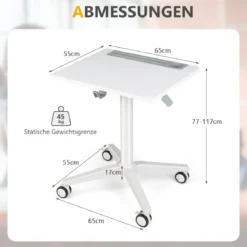 Mobiler Laptoptisch 77-117 cm Höhenverstellbarer Stehschreibtisch mit Tablet-Halter