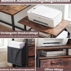 Mobiler Rollcontainer Aktenschrank Schmaler Nachttisch auf Rollen 61 x 38 x 66,5 cm
