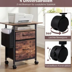 Mobiler Rollcontainer Aktenschrank Schmaler Nachttisch auf Rollen 61 x 38 x 66,5 cm