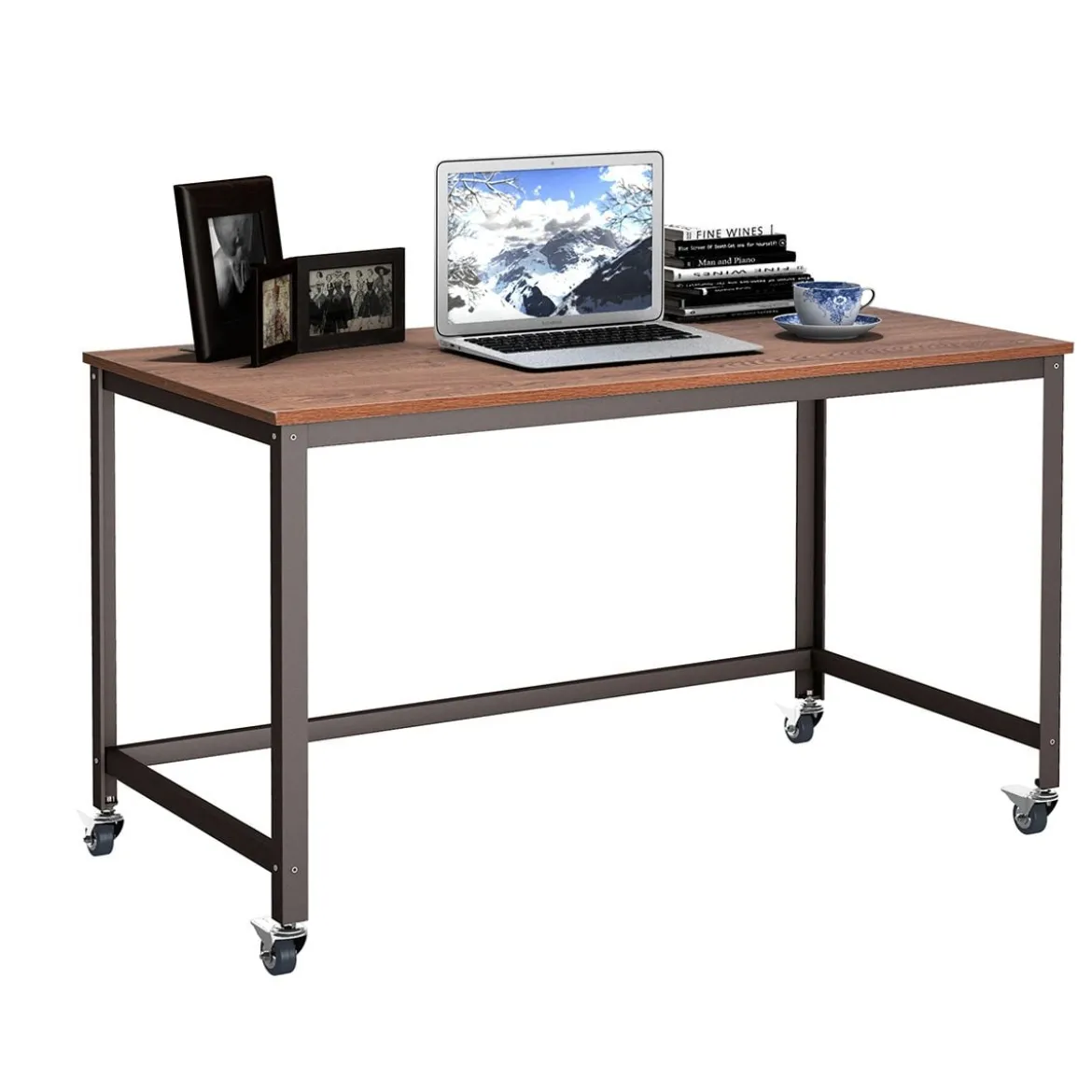 Mobiler Schreibtisch Computertisch mit Stabilem Metallrahmen 120 x 60 x 75 cm Braun
