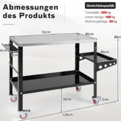 Mobiler Schweißtisch mit φ 1,6cm Löchern & Werkzeugständer & 8 Werkzeugschlitzen