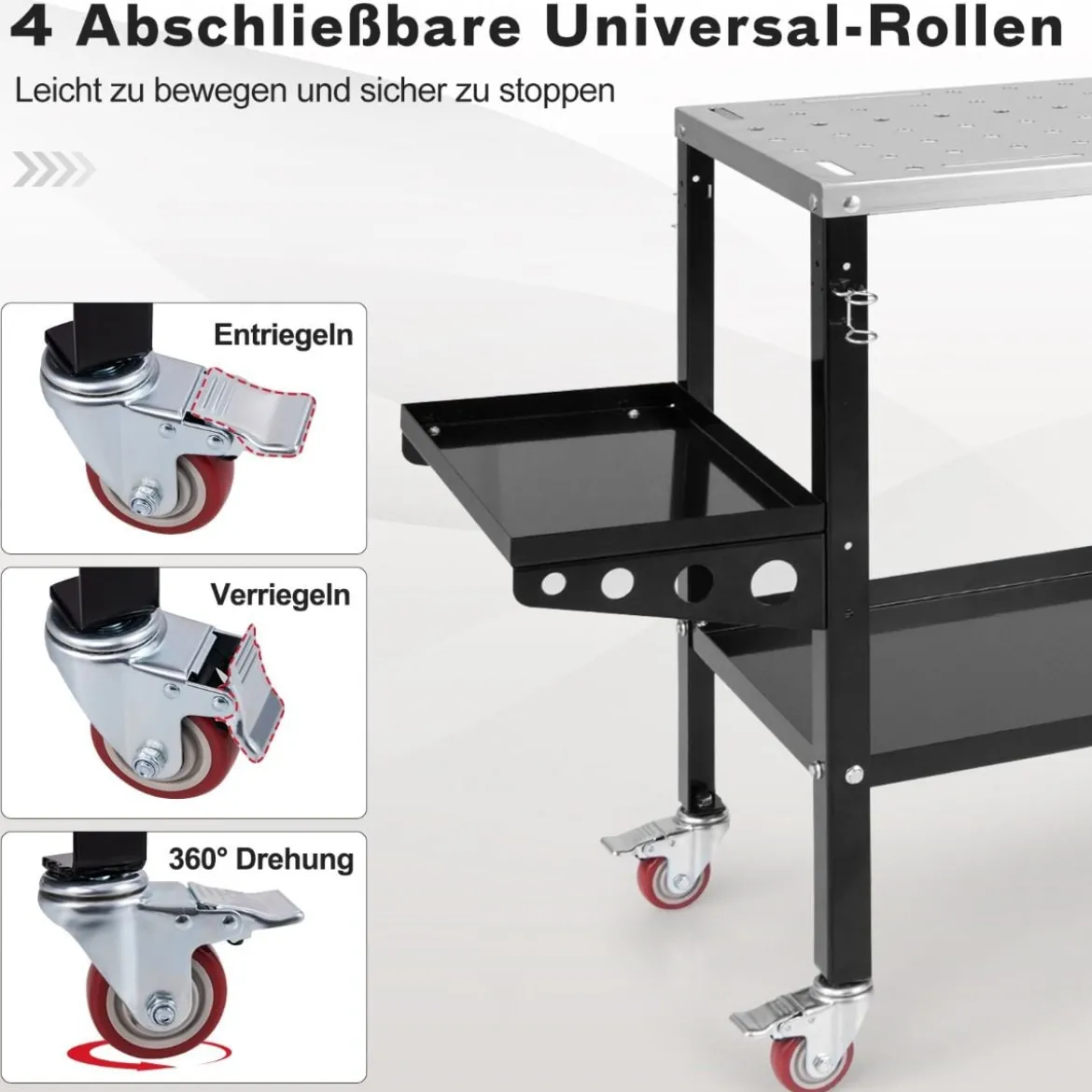 Mobiler Schweißtisch mit φ 1,6cm Löchern & Werkzeugständer & 8 Werkzeugschlitzen