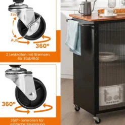 Mobiler Servierwagen Metall Küchentrolley Rollwagen 70 x 43 x 89 cm Schwarz + Braun