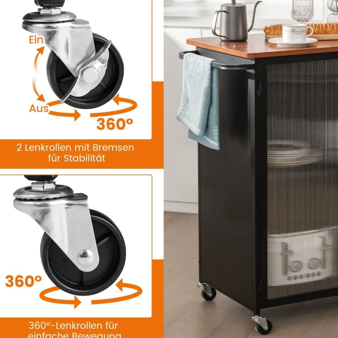 Mobiler Servierwagen Metall Küchentrolley Rollwagen 70 x 43 x 89 cm Schwarz + Braun