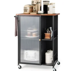 Mobiler Servierwagen Metall Küchentrolley Rollwagen 70 x 43 x 89 cm Schwarz + Braun
