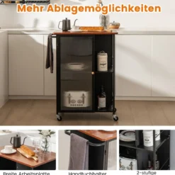 Mobiler Servierwagen Metall Küchentrolley Rollwagen 70 x 43 x 89 cm Schwarz + Braun