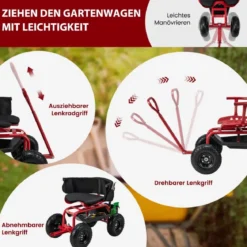Mobiler Sitz für die Gartenarbeit Gartenwagen lenkbarer Werkzeugwagen mit Tablett Aufbewahrungskorb