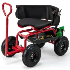 Mobiler Sitz für die Gartenarbeit Gartenwagen lenkbarer Werkzeugwagen mit Tablett Aufbewahrungskorb