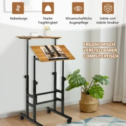 Mobiler Stehschreibtisch höhenverstellbarer Sitz-Steh-Schreibtisch Schwarz + Walnuss