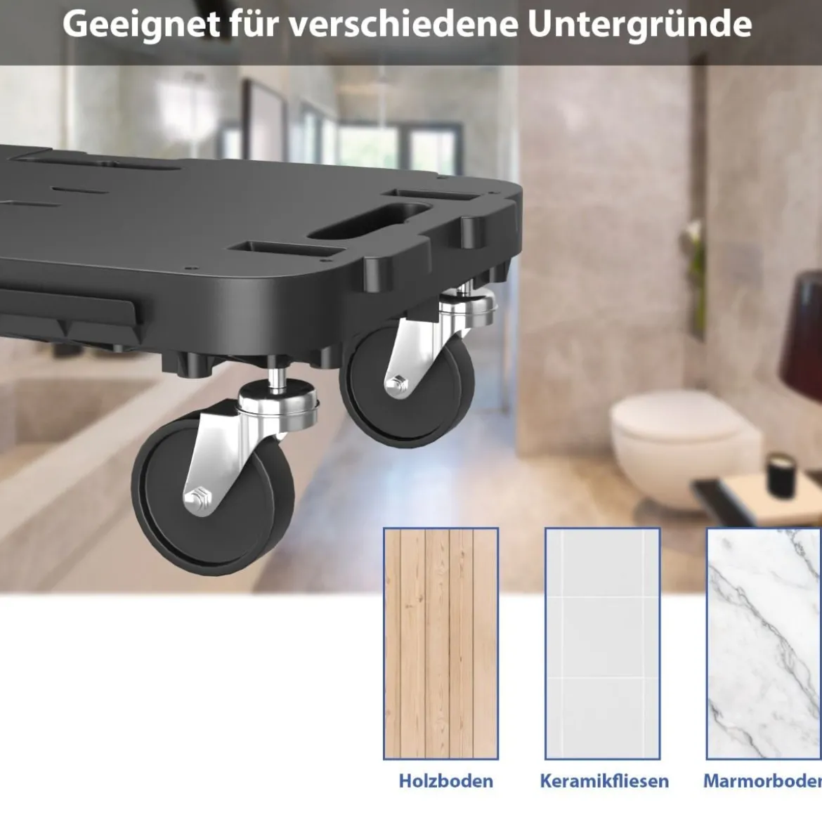 Mobiler Transportwagen mit ineinandergreifendem Kanten-Design und 4 reibungslosen Rollen Schwarz