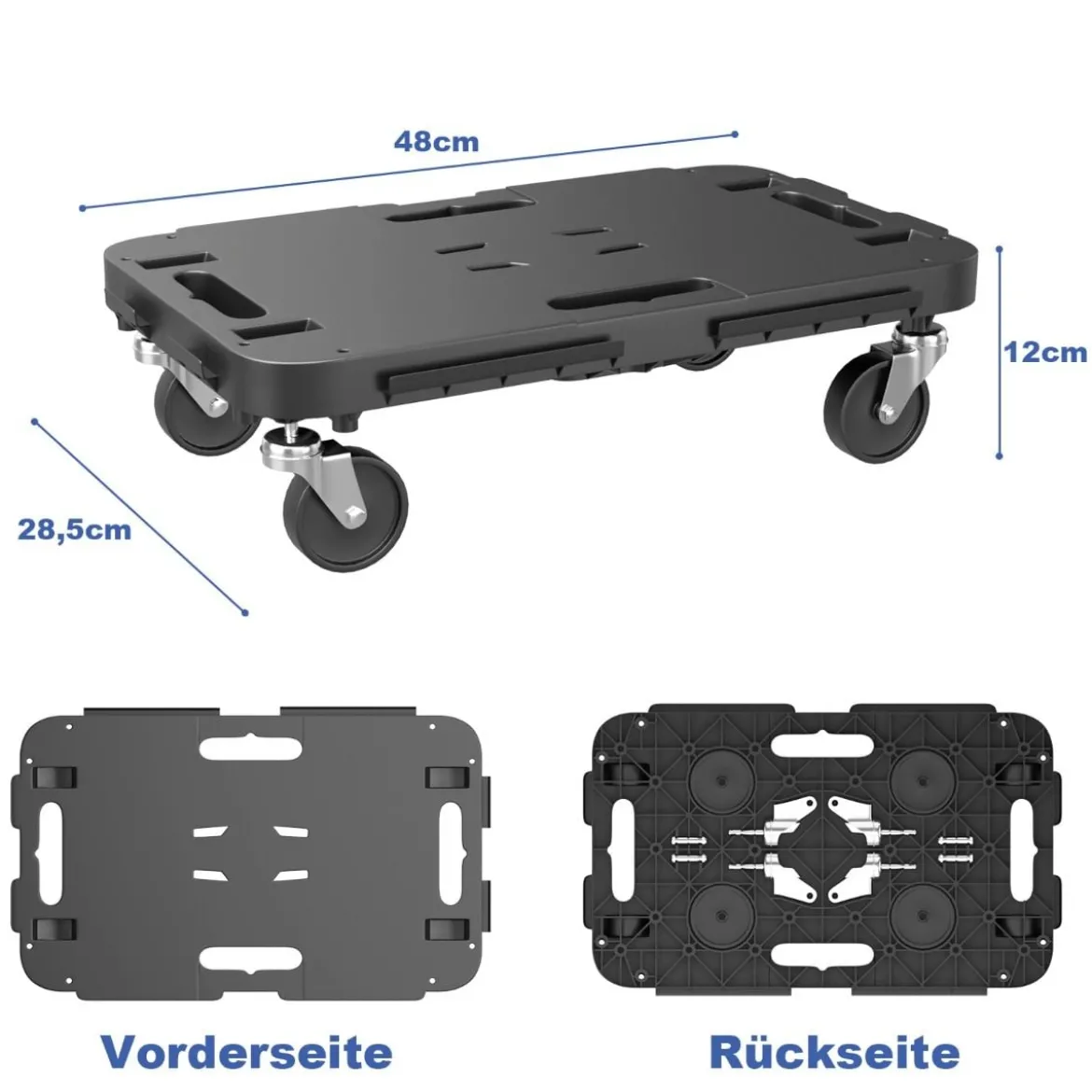 Mobiler Transportwagen mit ineinandergreifendem Kanten-Design und 4 reibungslosen Rollen Schwarz