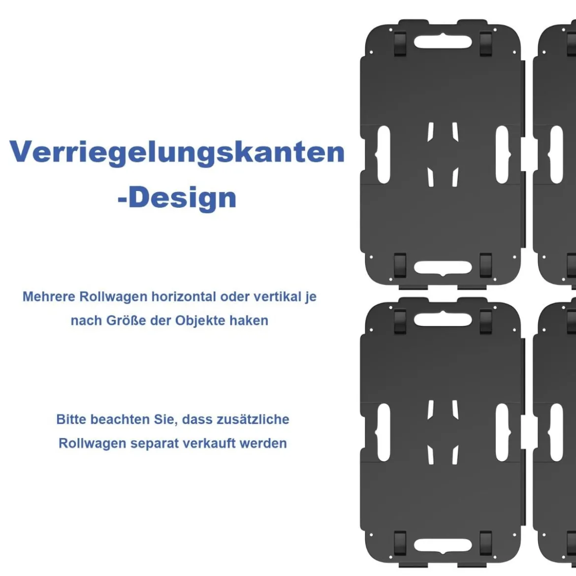 Mobiler Transportwagen mit ineinandergreifendem Kanten-Design und 4 reibungslosen Rollen Schwarz