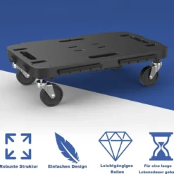 Mobiler Transportwagen mit ineinandergreifendem Kanten-Design und 4 reibungslosen Rollen Schwarz