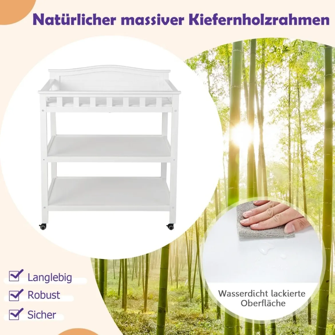 Mobiler Wickeltisch Wickelstation für Babys mit Unterlage und 2 offenen Regalen 87 x 50 x 99 cm