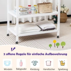 Mobiler Wickeltisch Wickelstation für Babys mit Unterlage und 2 offenen Regalen 87 x 50 x 99 cm