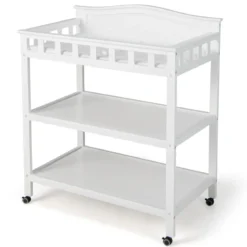 Mobiler Wickeltisch Wickelstation für Babys mit Unterlage und 2 offenen Regalen 87 x 50 x 99 cm