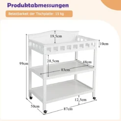 Mobiler Wickeltisch Wickelstation für Babys mit Unterlage und 2 offenen Regalen 87 x 50 x 99 cm
