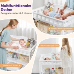 Mobiler Wickeltisch Wickelstation für Babys mit Unterlage und 2 offenen Regalen 87 x 50 x 99 cm