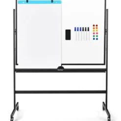 mobiles magnetisches großes reversibles Whiteboard um 360° drehbar 90 x 120 cm Schwarz + Weiß
