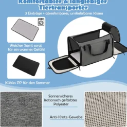 Mobile Transportbox mit Teleskopgriff & Rädern & Kleine Tasche für Katze Hunde Grau