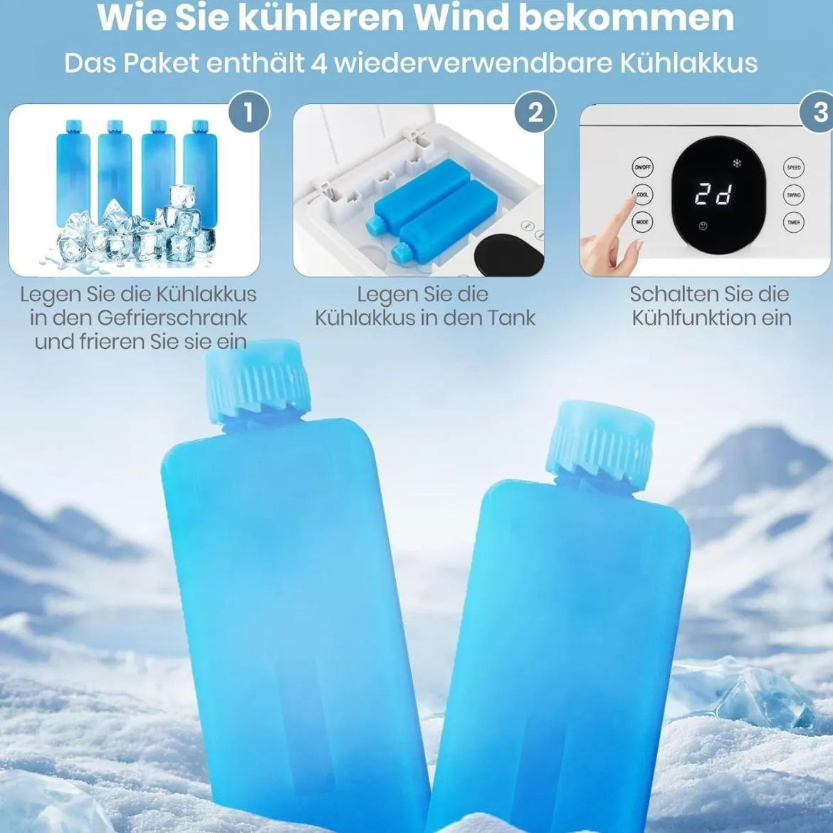 Mobil Verdunstungskühler mit Wasserkühlung 3 Geschwindigkeiten Weiß