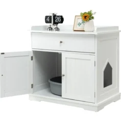 Moderne Dekorative Katzentoilette Beistelltisch mit Schublade und 2 Türen für den Innenbereich Weiß