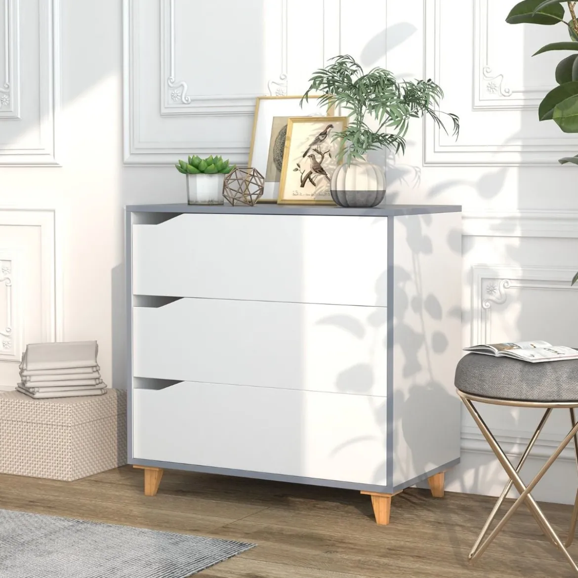 Moderne Kommode mit Schubladen Sideboard Schubladenschrank für Schlafzimmer & Garderobe Weiß