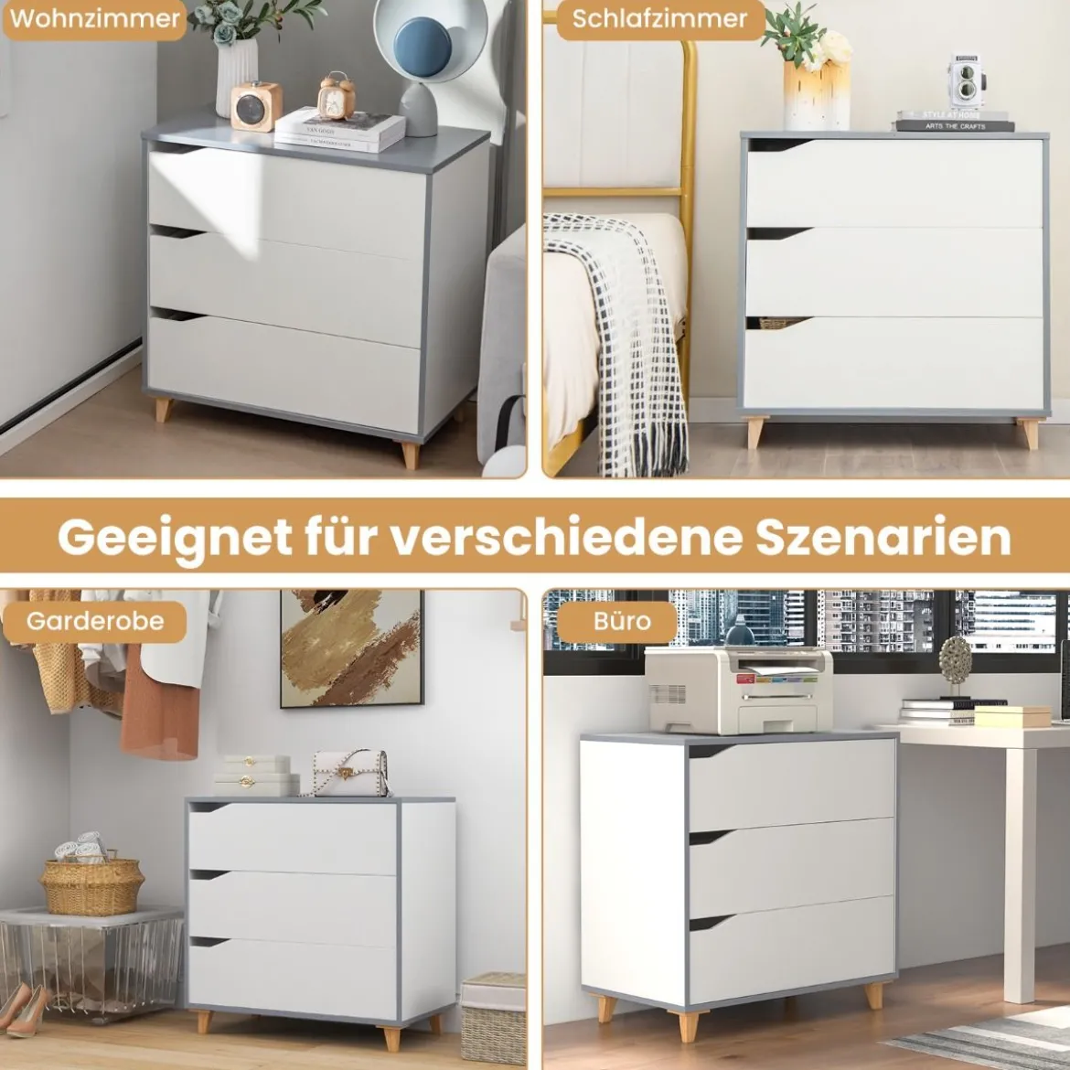 Moderne Kommode mit Schubladen Sideboard Schubladenschrank für Schlafzimmer & Garderobe Weiß