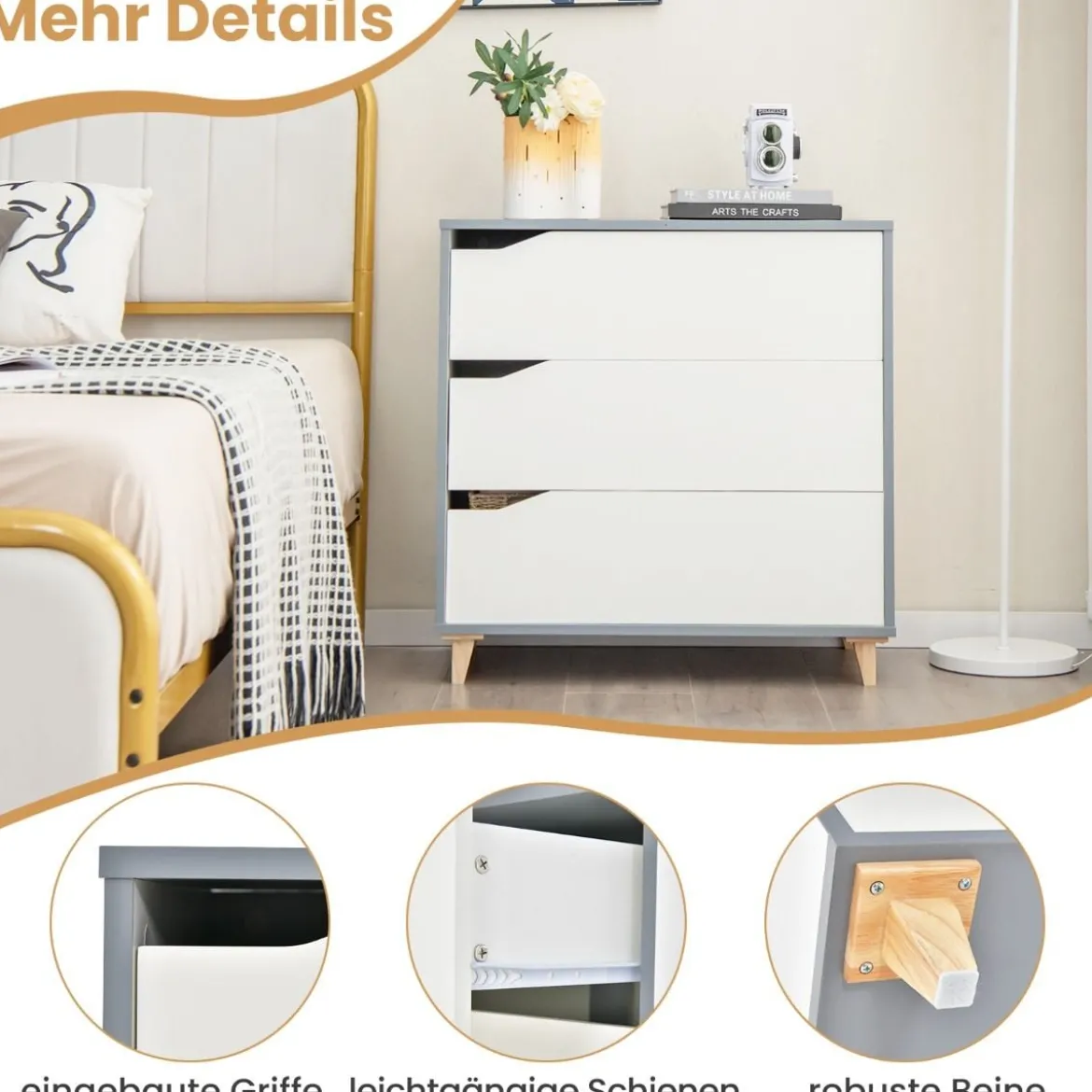 Moderne Kommode mit Schubladen Sideboard Schubladenschrank für Schlafzimmer & Garderobe Weiß