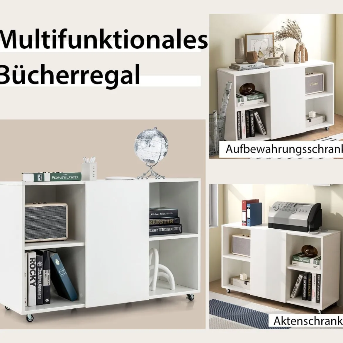 Moderner Aktenschrank für Home Office Wohnzimmer 110 x 40 x 69 cm Weiß