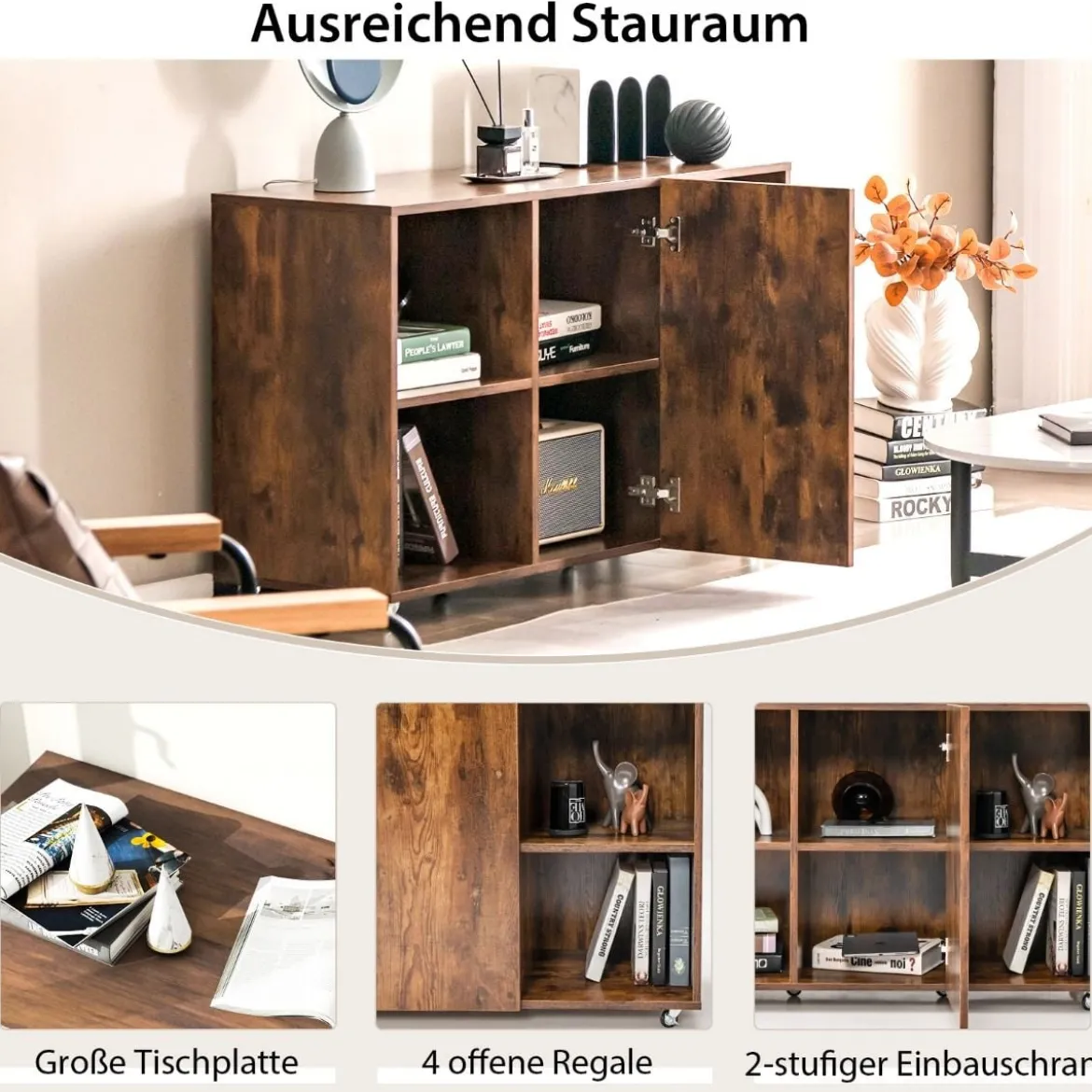 Moderner Aktenschrank für Home Office Wohnzimmer 110 x 40 x 69 cm Braun