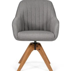 Moderner Akzentstuhl 360° drehbarer Polsterstuhl Wohnzimmerstuhl 59,5 x 61,5 x 93 cm Grau + Natur