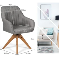 Moderner Akzentstuhl 360° drehbarer Polsterstuhl Wohnzimmerstuhl 59,5 x 61,5 x 93 cm Grau + Natur
