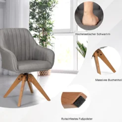 Moderner Akzentstuhl 360° drehbarer Polsterstuhl Wohnzimmerstuhl 59,5 x 61,5 x 93 cm Grau + Natur