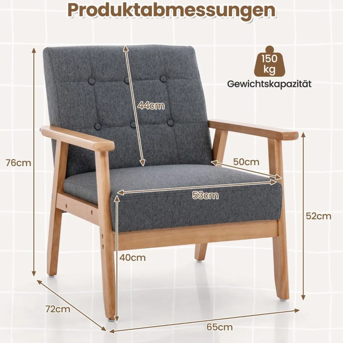 Moderner Akzentstuhl mit Knopfsteppung aus Atmungsaktivem Leinenstoff & Massivem Gummibaumrahmen