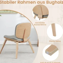 Moderner Akzentstuhl mit Rückenlehne & Gepolstertem Sitz Platzsparender Loungesessel Hellgrau