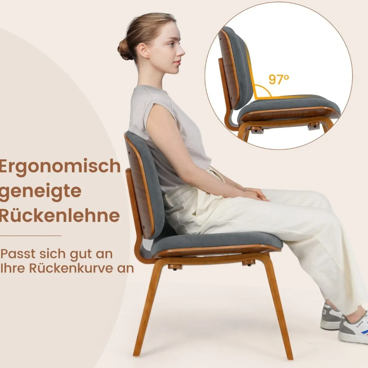 Moderner Akzentstuhl mit Rückenlehne & Gepolstertem Sitz Platzsparender Loungesessel Dunkelgrau