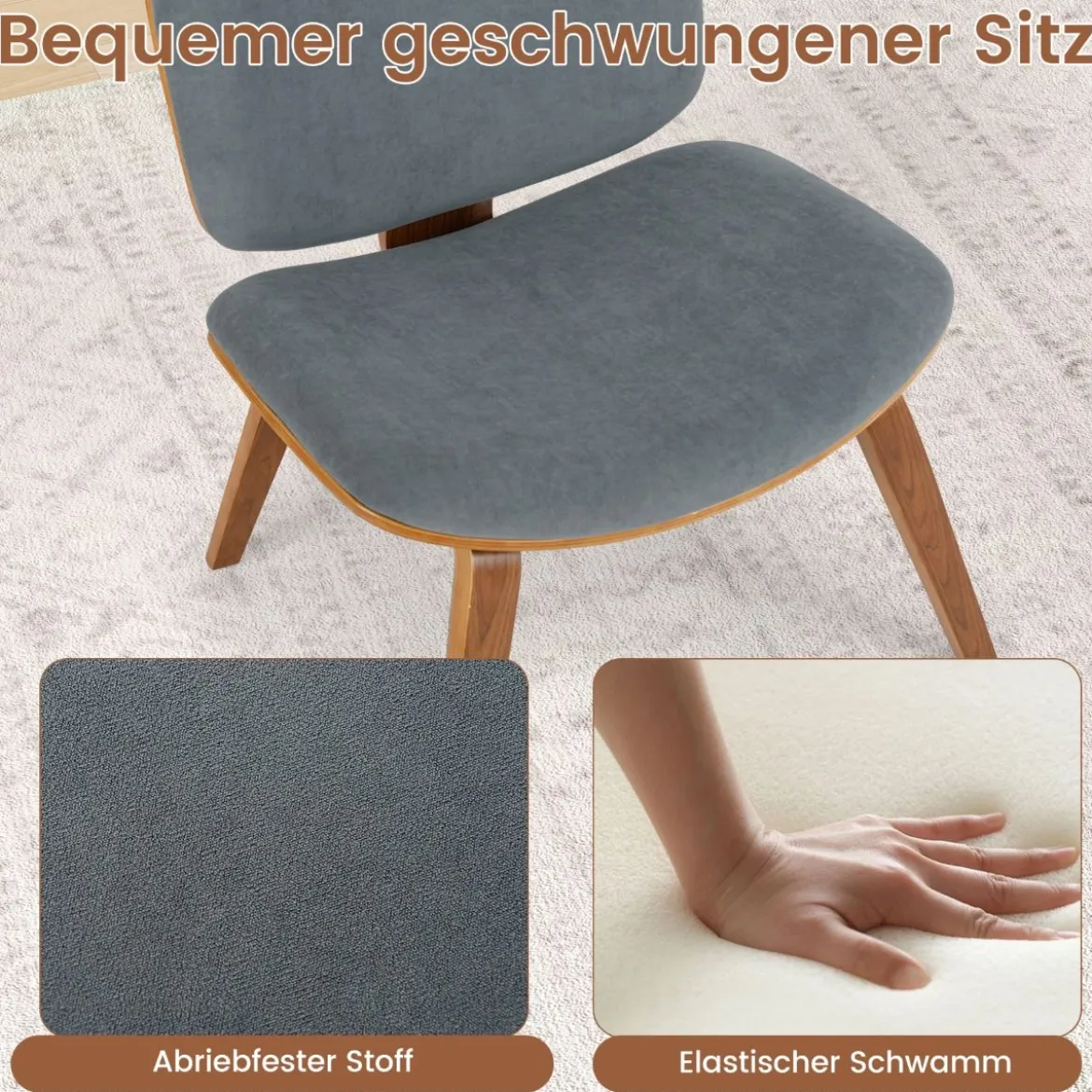 Moderner Akzentstuhl mit Rückenlehne & Gepolstertem Sitz Platzsparender Loungesessel Dunkelgrau