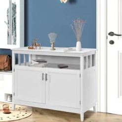 Moderner Aufbewahrungsschrank Sideboard mit verstellbarem Innenregal und 2 Türen Weiß