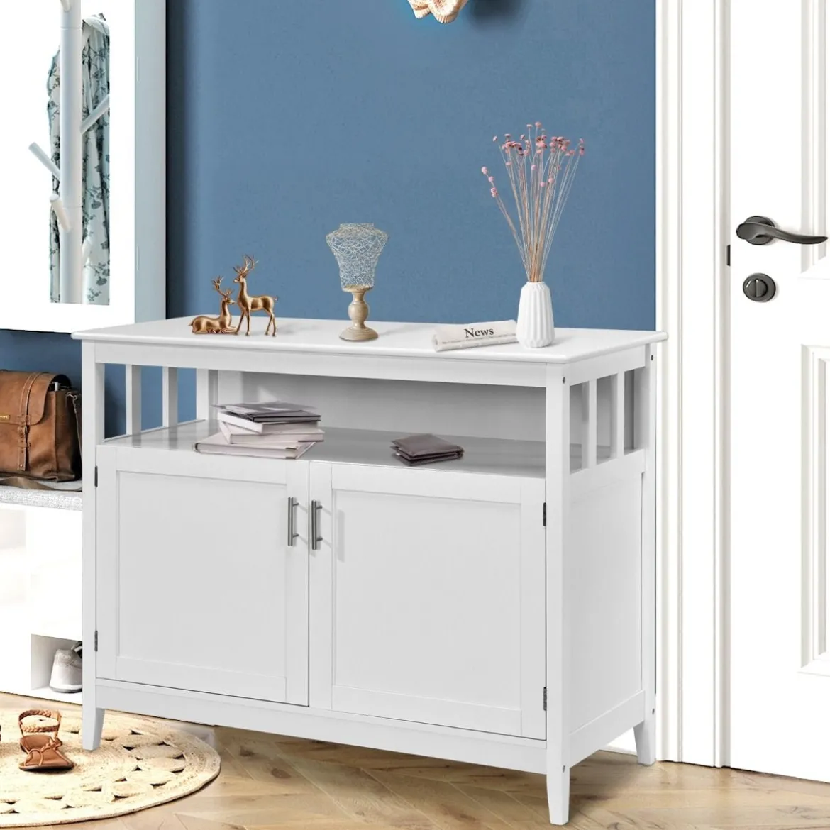 Moderner Aufbewahrungsschrank Sideboard mit verstellbarem Innenregal und 2 Türen Weiß