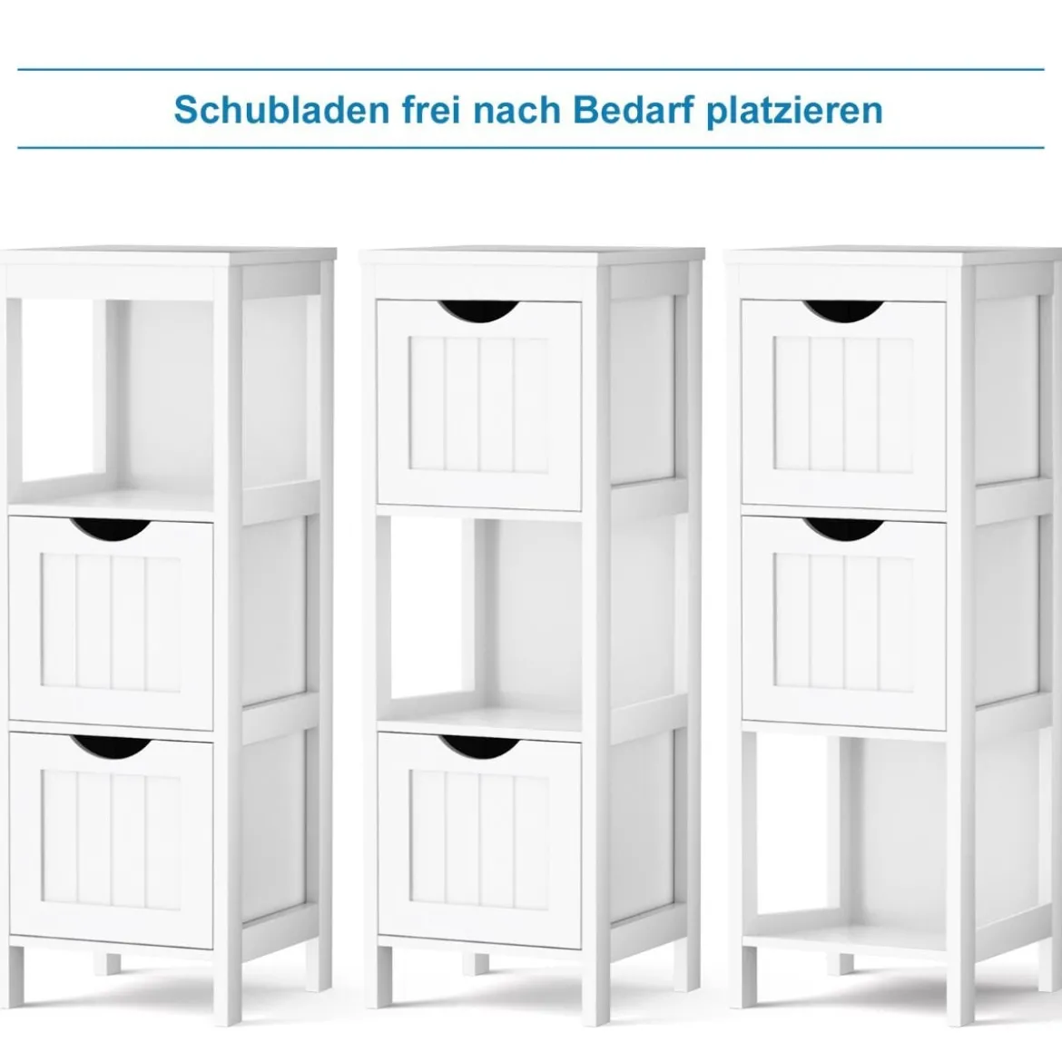Moderner Badezimmerschrank mit 2 herausnehmbaren Schubladen & offenem Mehrzweckregal Weiß