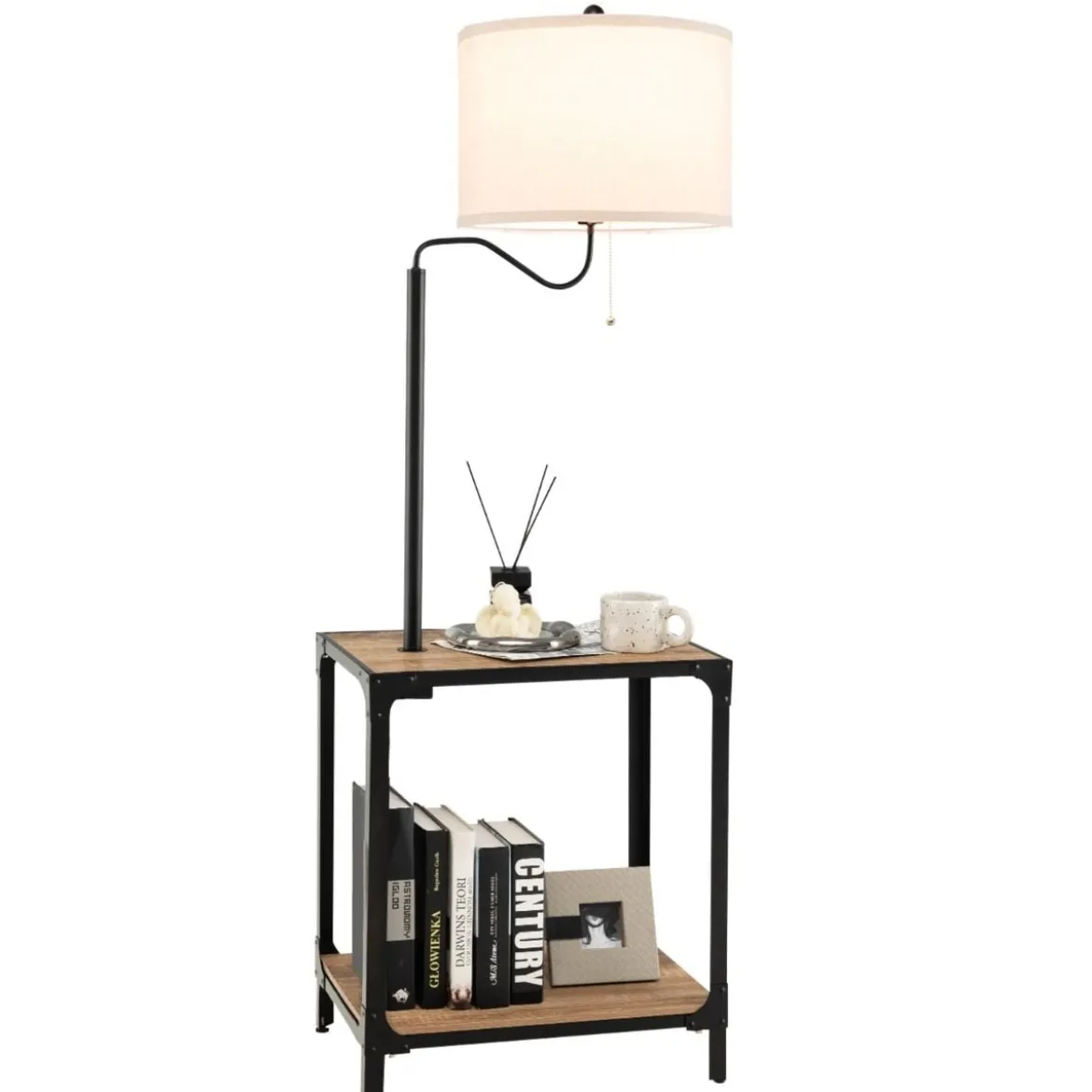 Moderner Beistelltisch mit Tischlampe & 360° Drehbarer Nachttischlampe 49 x 34 x 144 cm