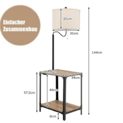Moderner Beistelltisch mit Tischlampe & 360° Drehbarer Nachttischlampe 49 x 34 x 144 cm