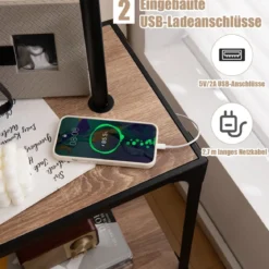 Moderner Beistelltisch mit Tischlampe & 360° Drehbarer Nachttischlampe 49 x 34 x 144 cm