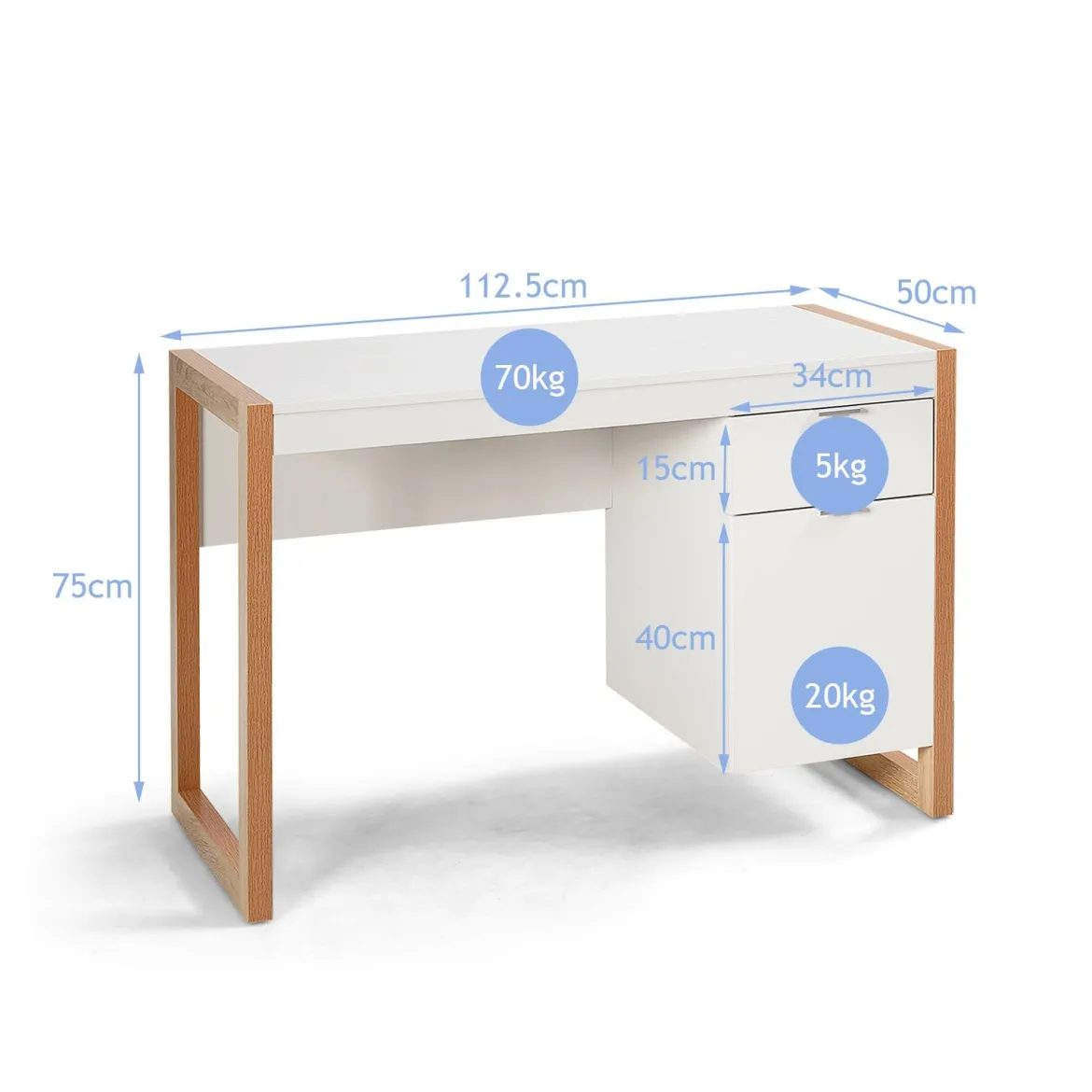 Moderner Computer-Schreibtisch Schreibtisch mit Aufbewahrungsschrank 112,5 x 50 x 75 cm Weiß