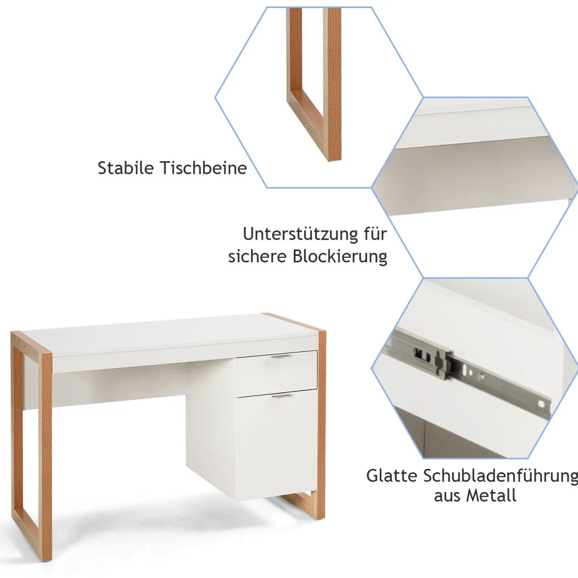 Moderner Computer-Schreibtisch Schreibtisch mit Aufbewahrungsschrank 112,5 x 50 x 75 cm Weiß