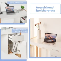 Moderner Computer-Schreibtisch Schreibtisch mit Aufbewahrungsschrank 112,5 x 50 x 75 cm Weiß