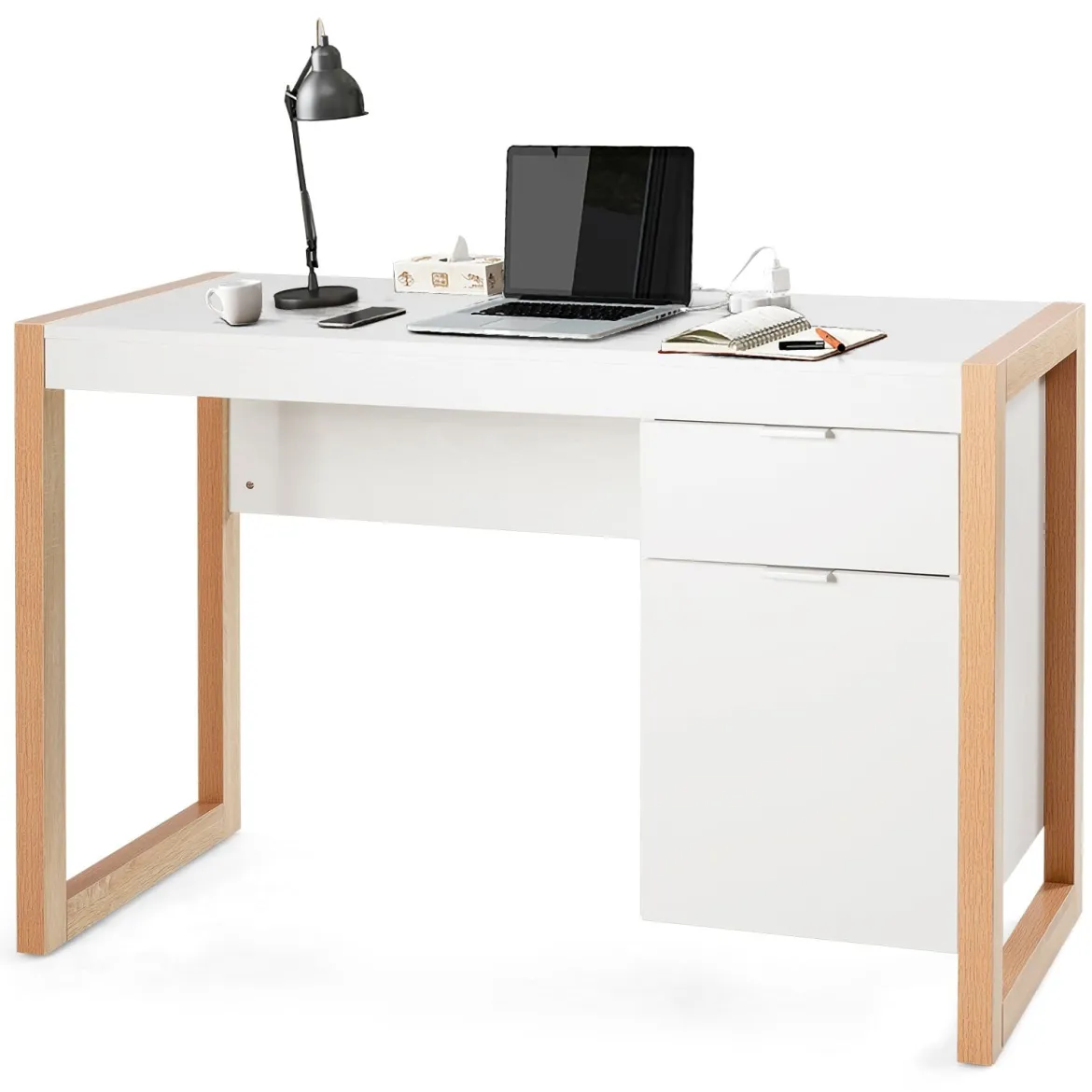 Moderner Computer-Schreibtisch Schreibtisch mit Aufbewahrungsschrank 112,5 x 50 x 75 cm Weiß