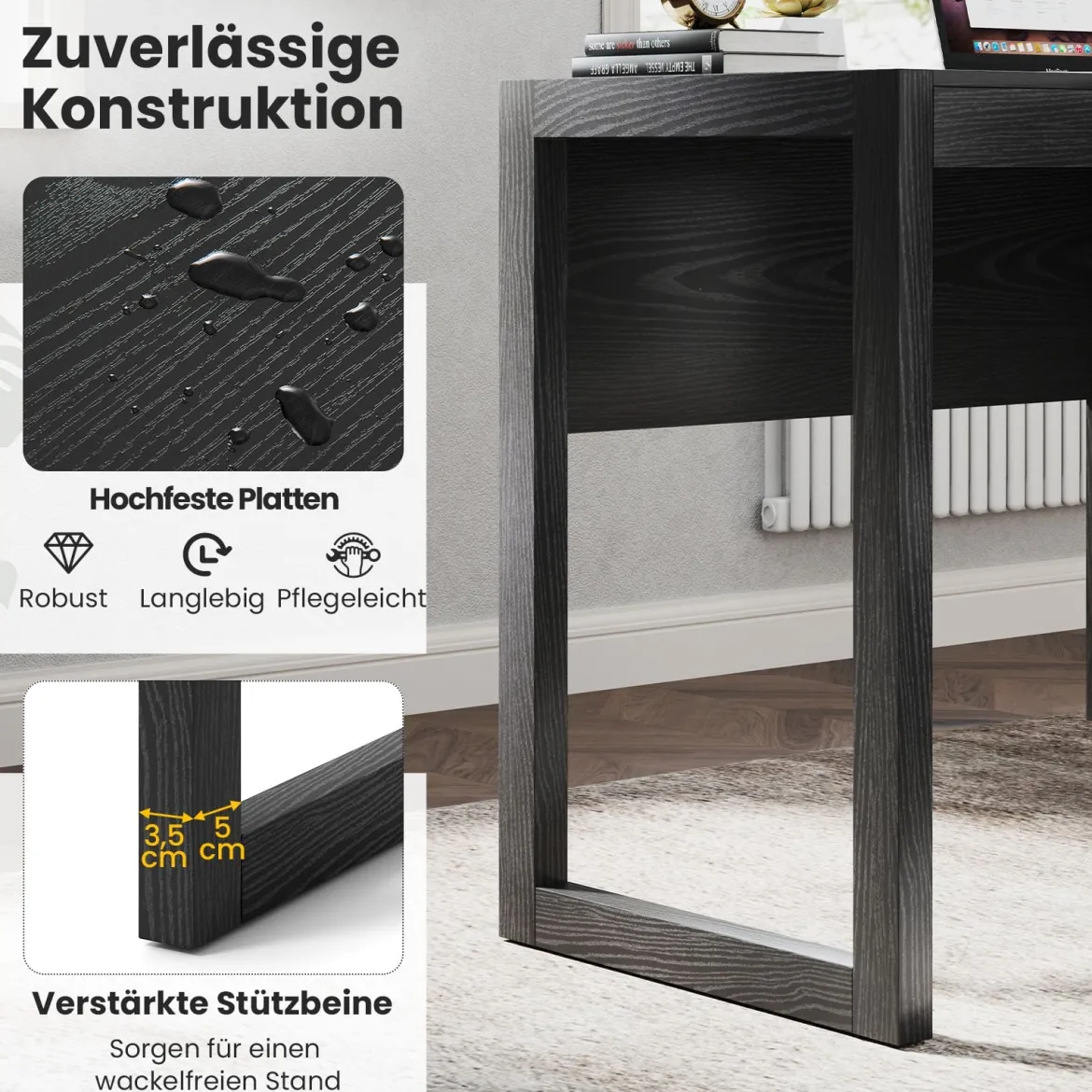 Moderner Computer-Schreibtisch Schreibtisch mit Aufbewahrungsschrank Schwarz